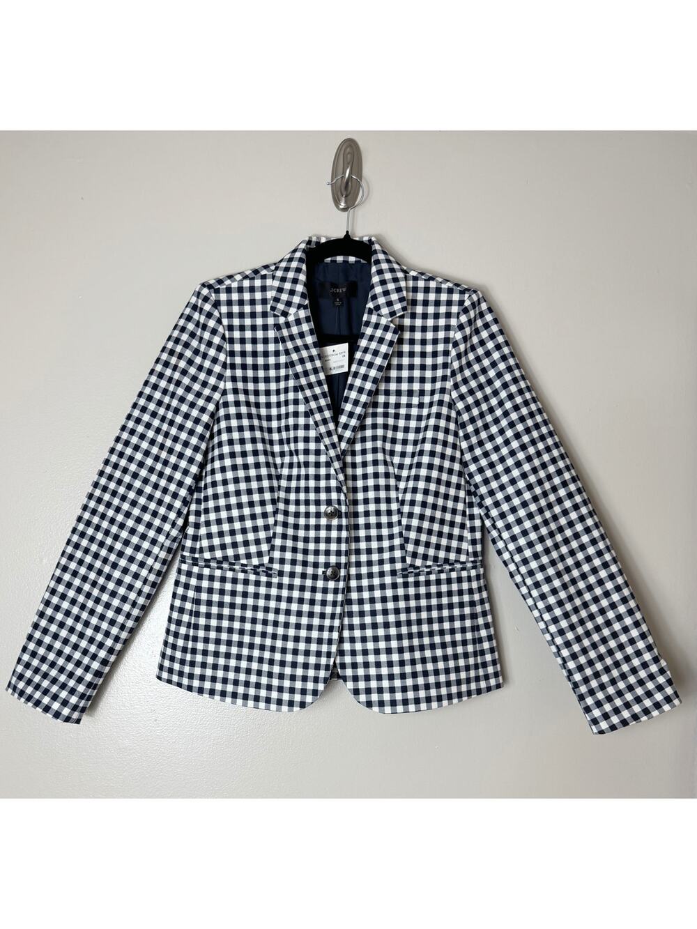J.Crew Navy White Gingham Blazer Jacket Preppy Classic Office Academia